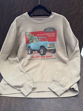 Ford Beige Crewneck Sweatshirt with Blue Bronco Graphic M